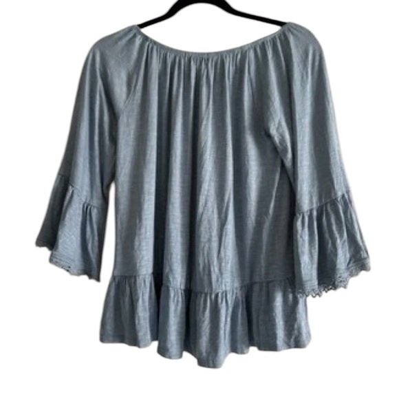 Style & Co Blue Fog Tiered Hem 3/4 Sleeve Bell Flare Top - Picture 2 of 2